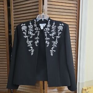 Coldwater Creek Black Jacket with White Embroidery Like New